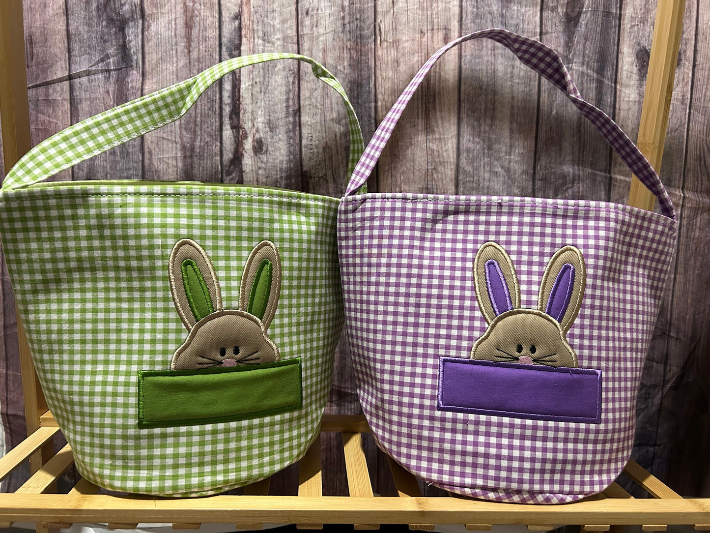Personalized Gingham Easter Basket with Bunny